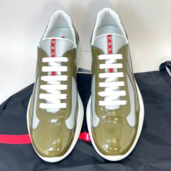 Prada Americas Cup Men Sneakers Vernice Bike Low Top Loden Argento Size UK11 - Picture 4 of 15